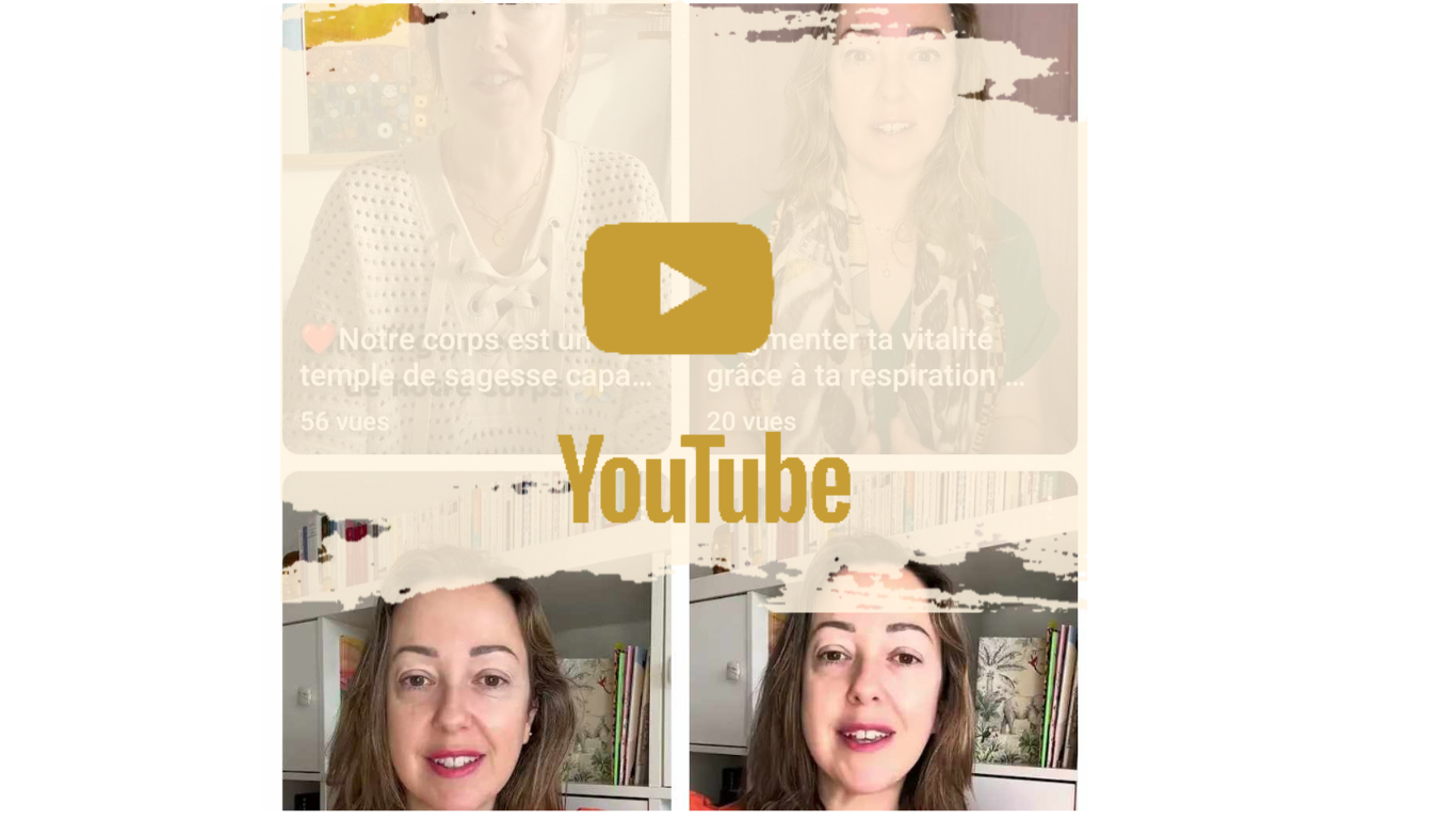 Collage de deux portraits de femmes, fond de bibliothèque, logo YouTube au centre, bouton lecture.
